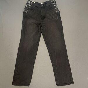 Forever 21 Women Jeans With Crossed Chains On Hips Black Size‎ 27 Hipster Grunge